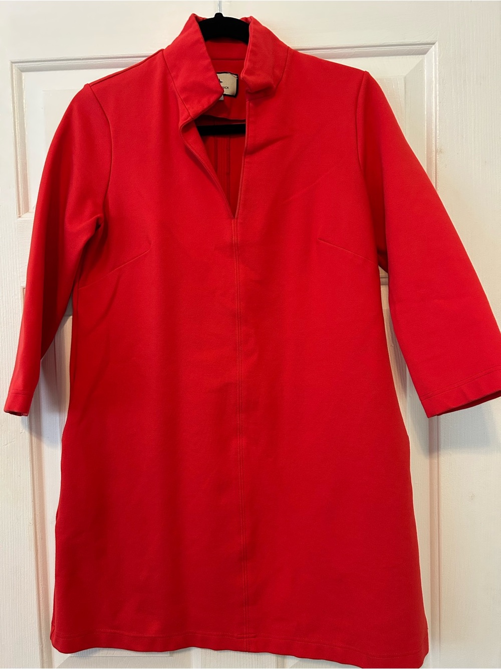 Tuckernuck Red Long-Sleeve Shift Dress with Stand Collar